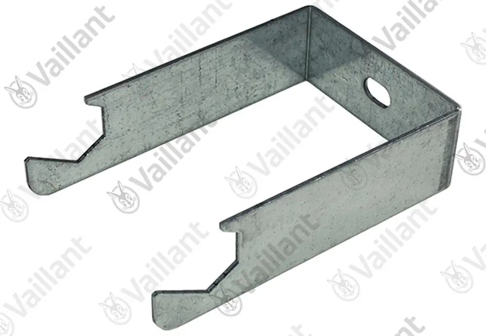 Vaillant Halter aus Metall, rechteckige Form mit zwei seitlichen Einkerbungen und einer Öffnung, zur Montage oder Befestigung von Komponenten geeignet.